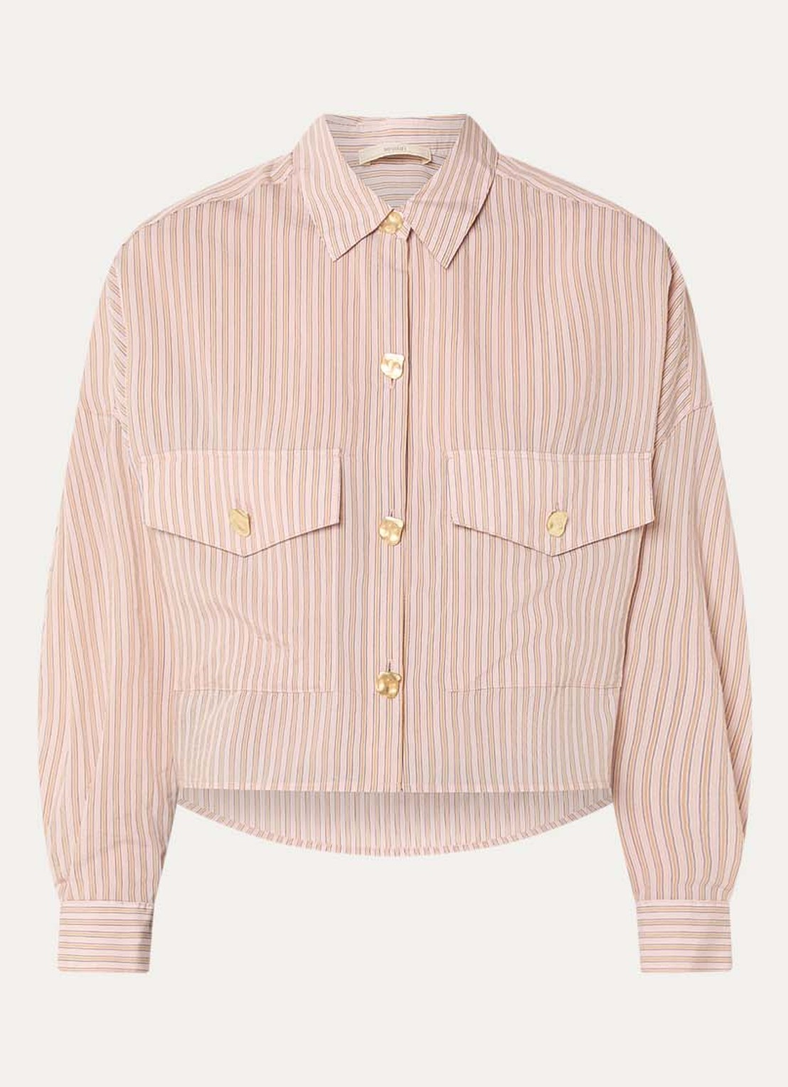 Sessùn Balanca blouse met streepprint en klepzakken - voorkant 2 zalmroze