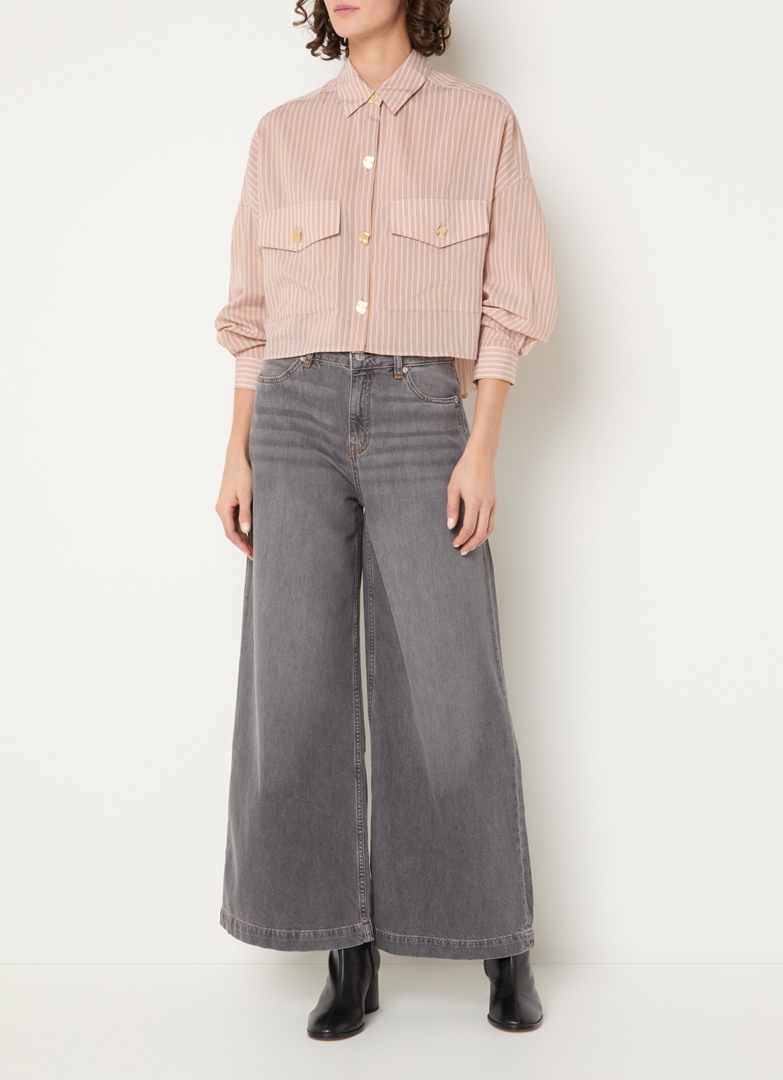 Sessùn Balanca blouse met streepprint en klepzakken - voorkant 3 zalmroze