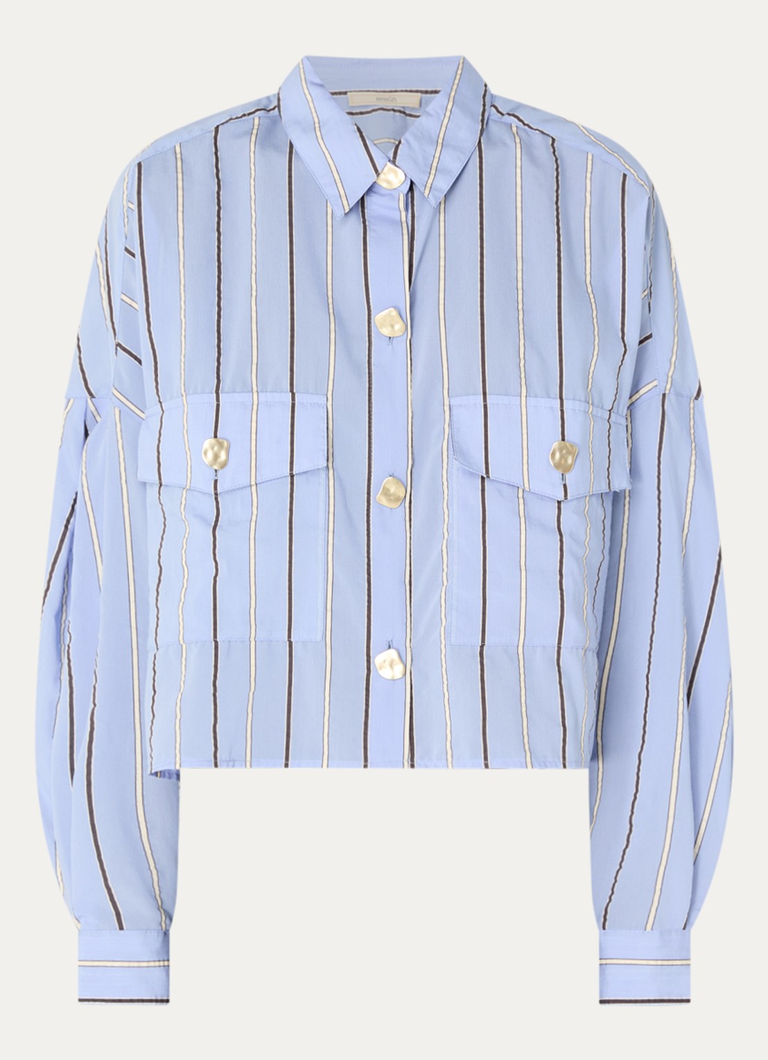 Sessùn Balanca blouse met streepprint - voorkant 2 lichtblauw