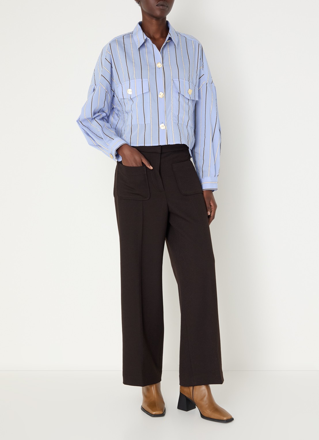 Sessùn Balanca blouse met streepprint - voorkant 3 lichtblauw