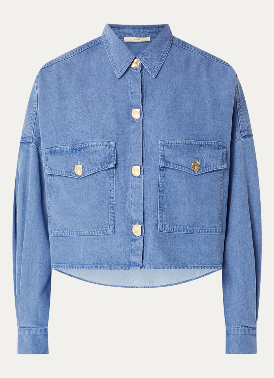 Sessùn Balanca cropped blouse van chambray met borstzakken - voorkant 2 indigo