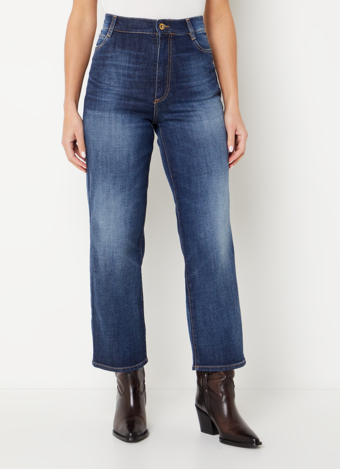 Sessùn Bay Cruise high waist cropped straight leg jeans met donkere wassing - detail 3 indigo