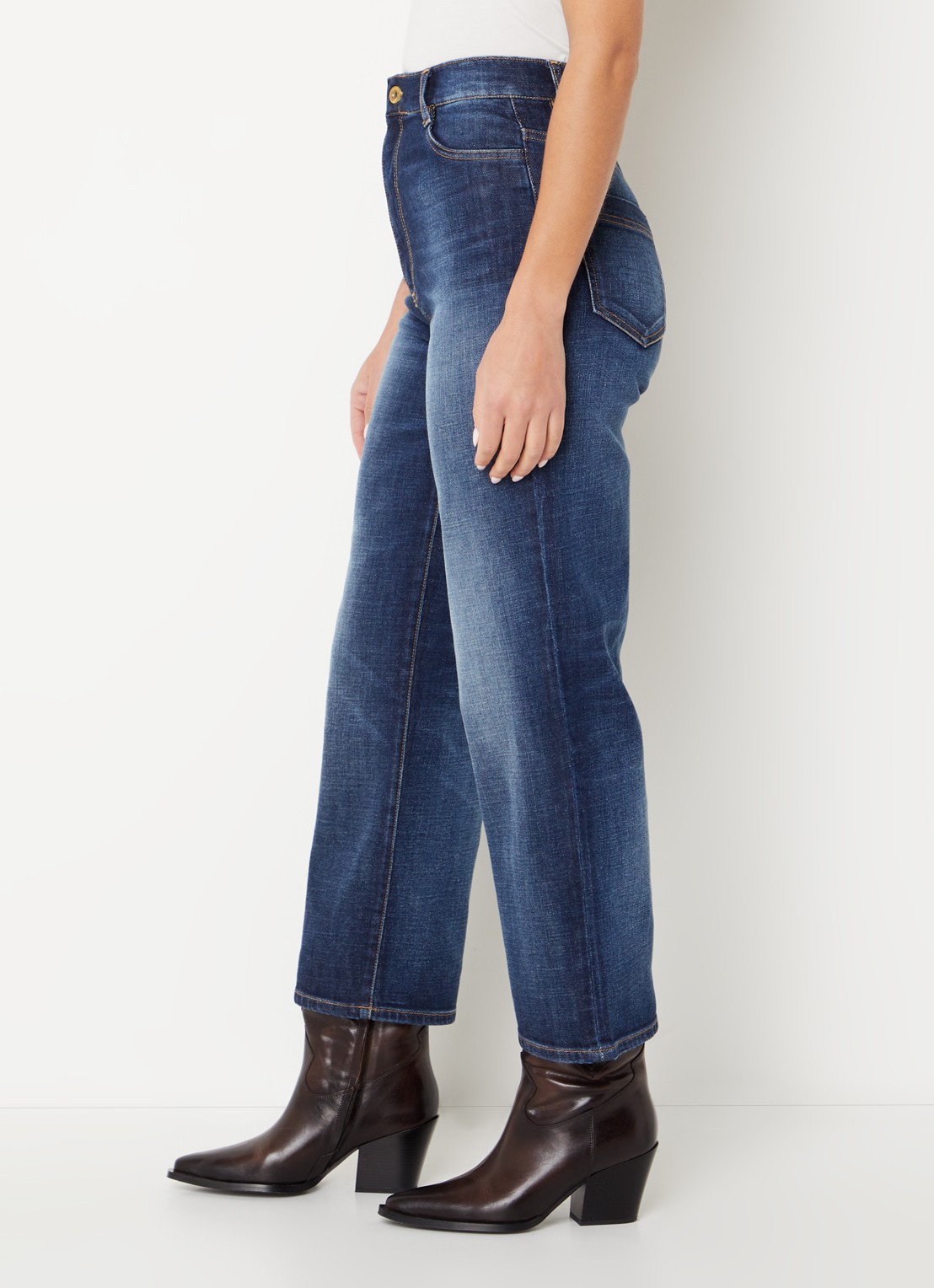 Sessùn Bay Cruise high waist cropped straight leg jeans met donkere wassing - detail 4 indigo