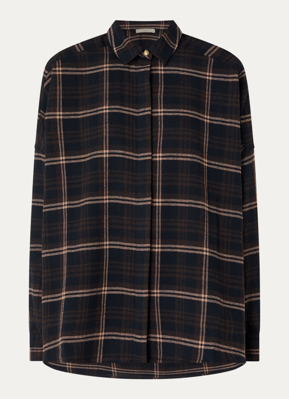 Sessùn Blouse in linnenblend met ruitdessin - voorkant donkerbruin