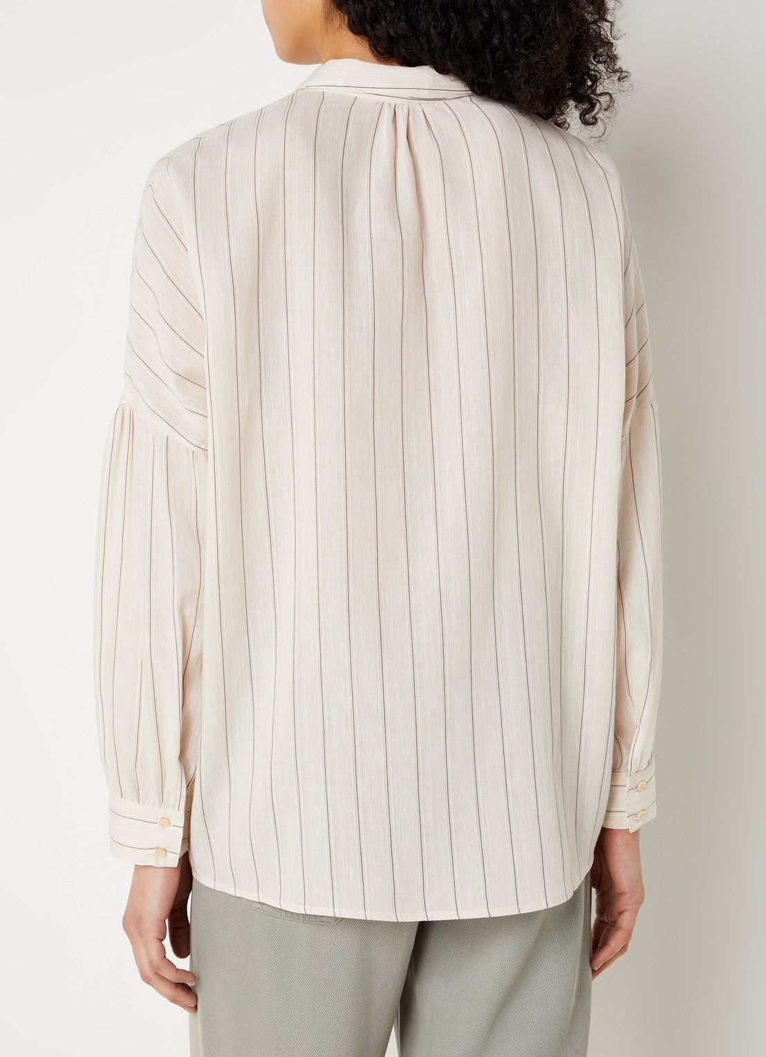 Sessùn Botan oversized blouse in linnenblend met streepprint - achterkant 3 donkerbeige