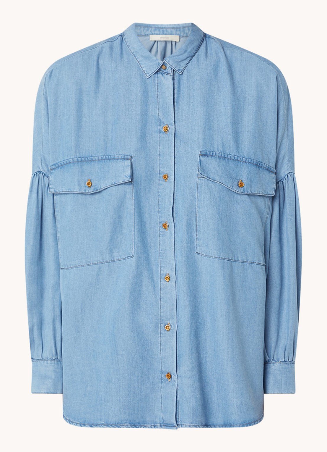 Sessùn Botania blouse van chambray met borstzakken - voorkant blauw