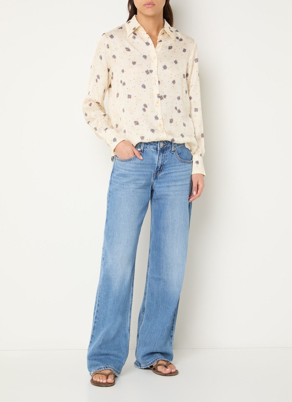 Sessùn Britjet blouse met bloemenprint - voorkant 4 beige