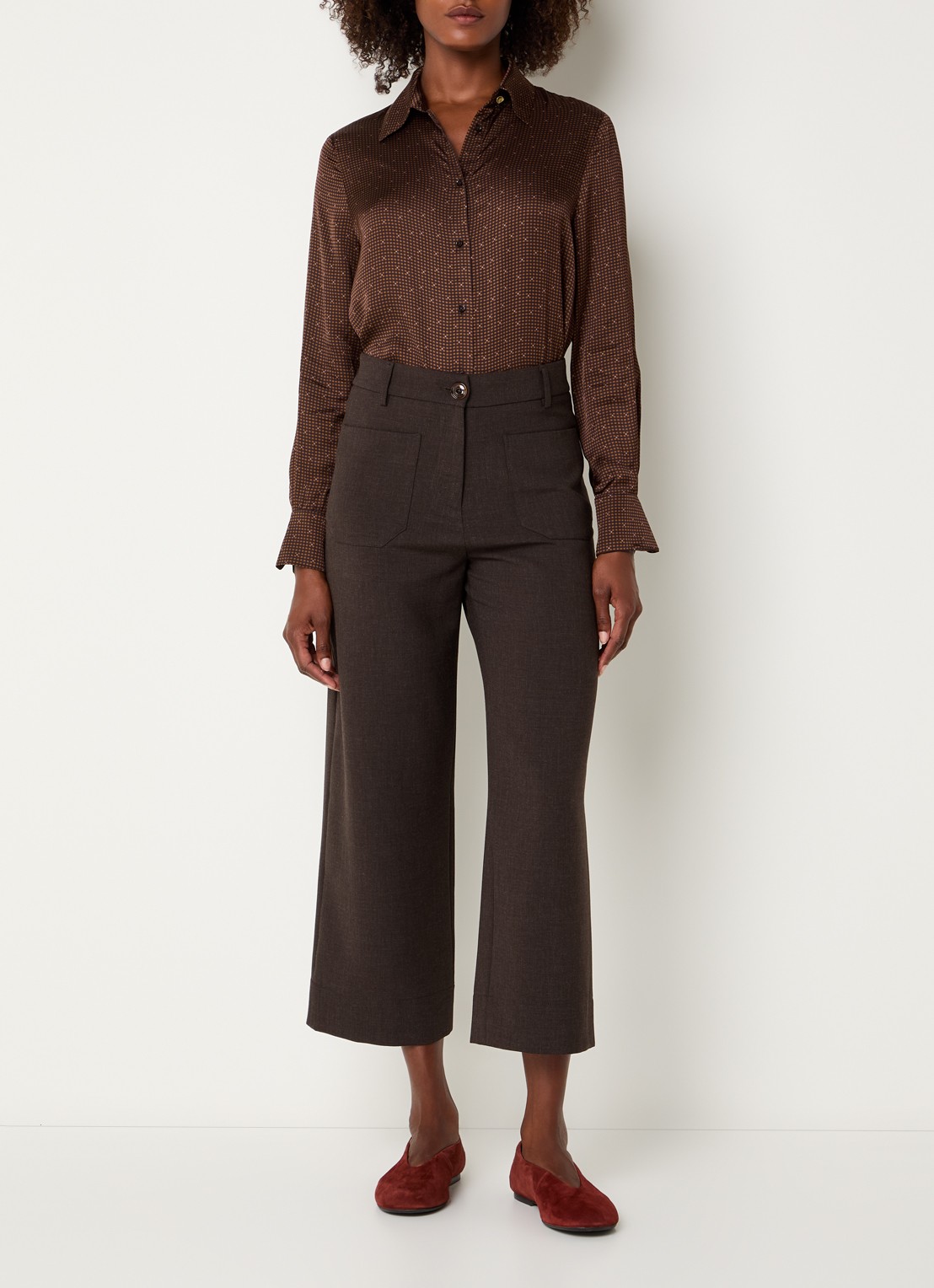 Sessùn Britjet blouse met print - voorkant 2 donkerbruin