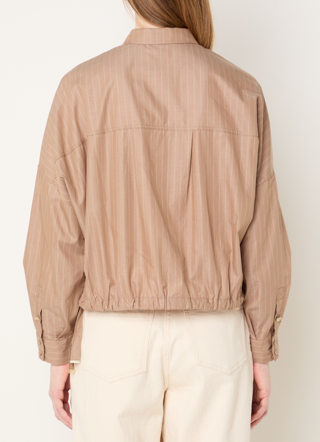 Sessùn Cabaza cropped blouse met streepprint en trekkoord - achterkant 3 lichtbruin