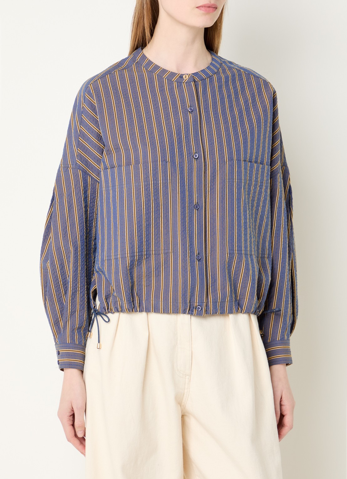 Sessùn Cadaques blouse met streepprint en ballonmouw - detail 3 lavendel