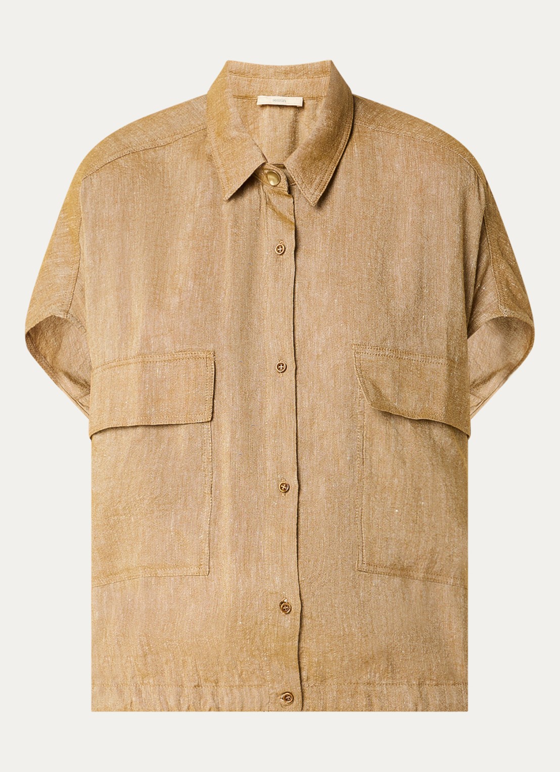 Sessùn Cazaless blouse in linnenblend - voorkant 3 camel