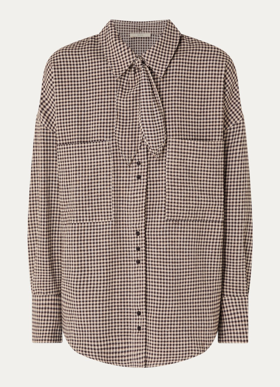 Sessùn Cecily blouse met rustdessin en opgestikte zakken - voorkant 2 bruin