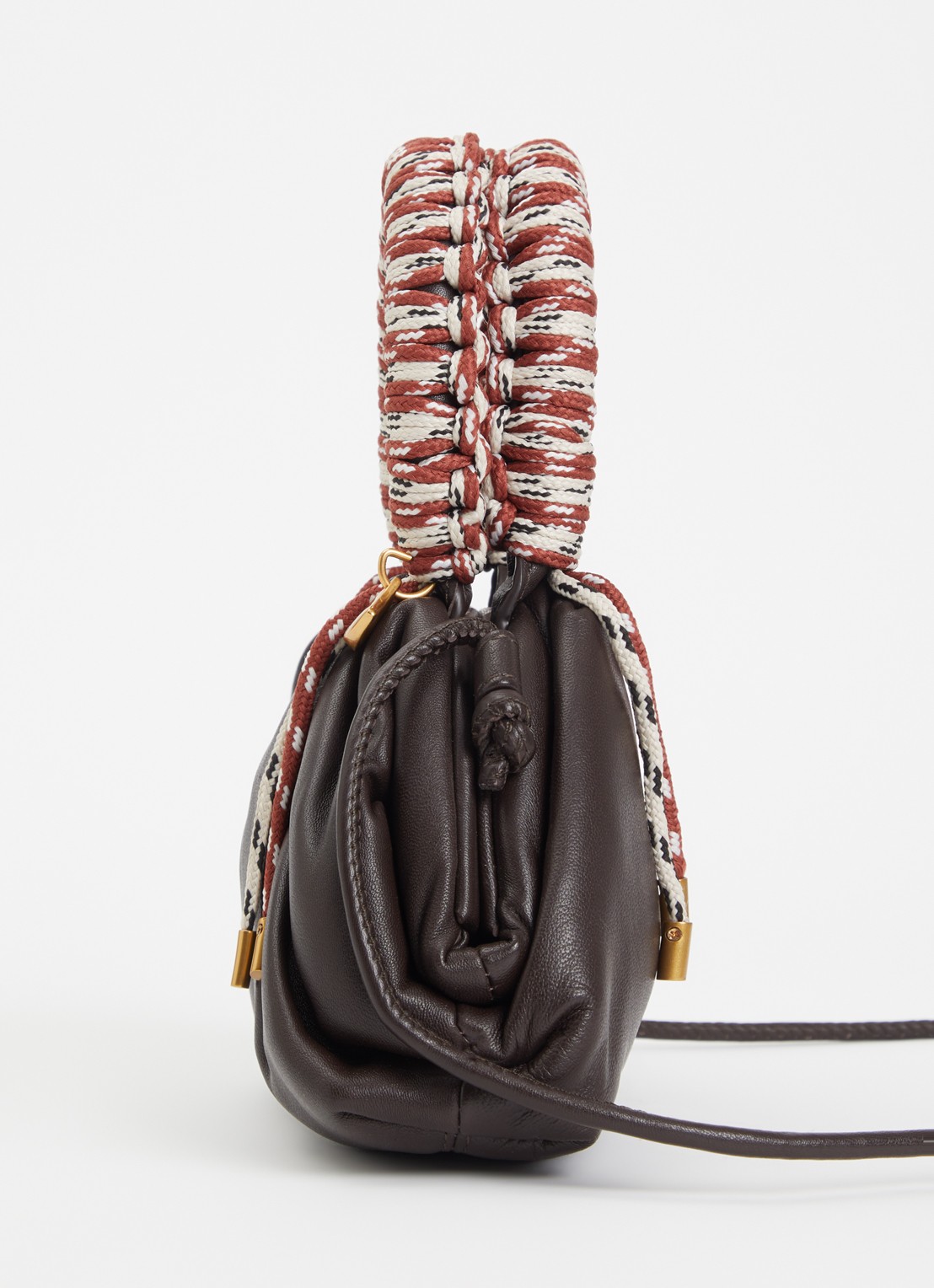 Sessùn Chaton crossbodytas van lamsleer - detail 4 donkerbruin