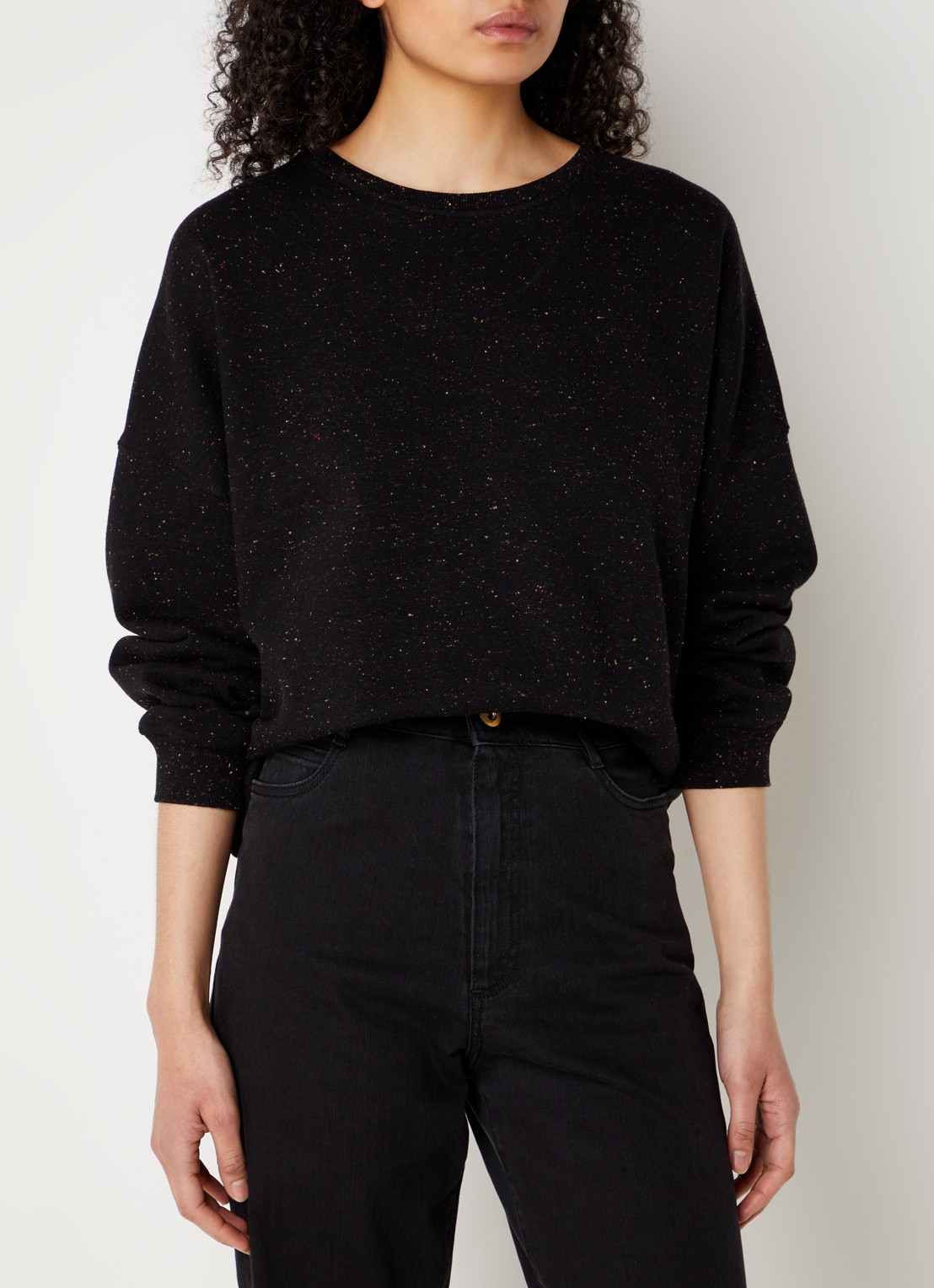 Sessùn Chebbi oversized sweater in linnenblend met gemêleerd dessin - detail zwart