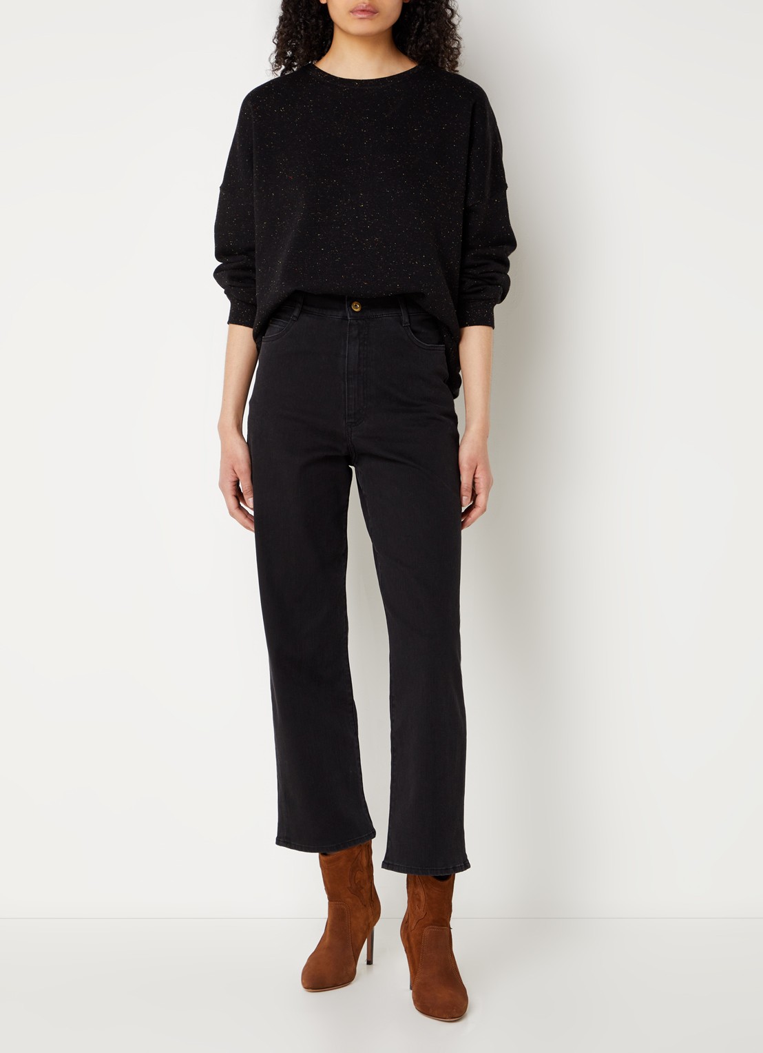 Sessùn Chebbi oversized sweater in linnenblend met gemêleerd dessin - voorkant 3 zwart