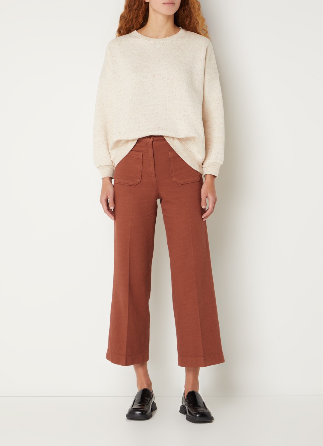 Sessùn Chebbi oversized sweater in linnenblend met gemêleerd dessin - voorkant 2 creme