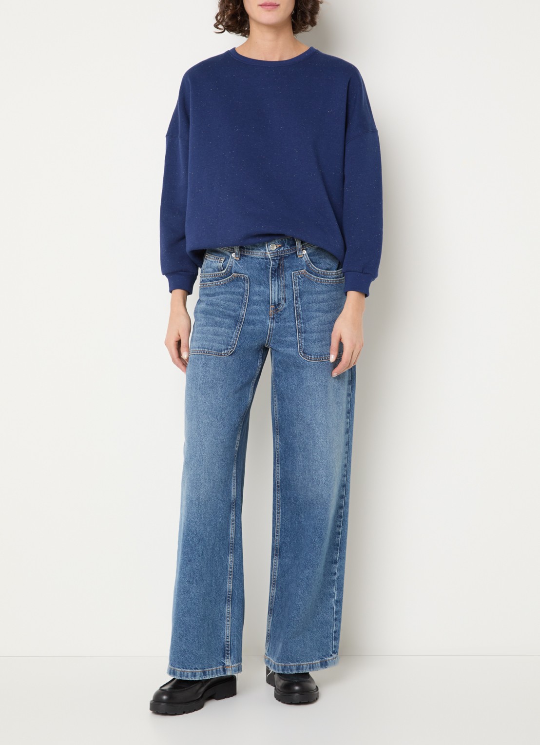 Sessùn Chebbi sweater in linnenblend - voorkant 4 kobaltblauw