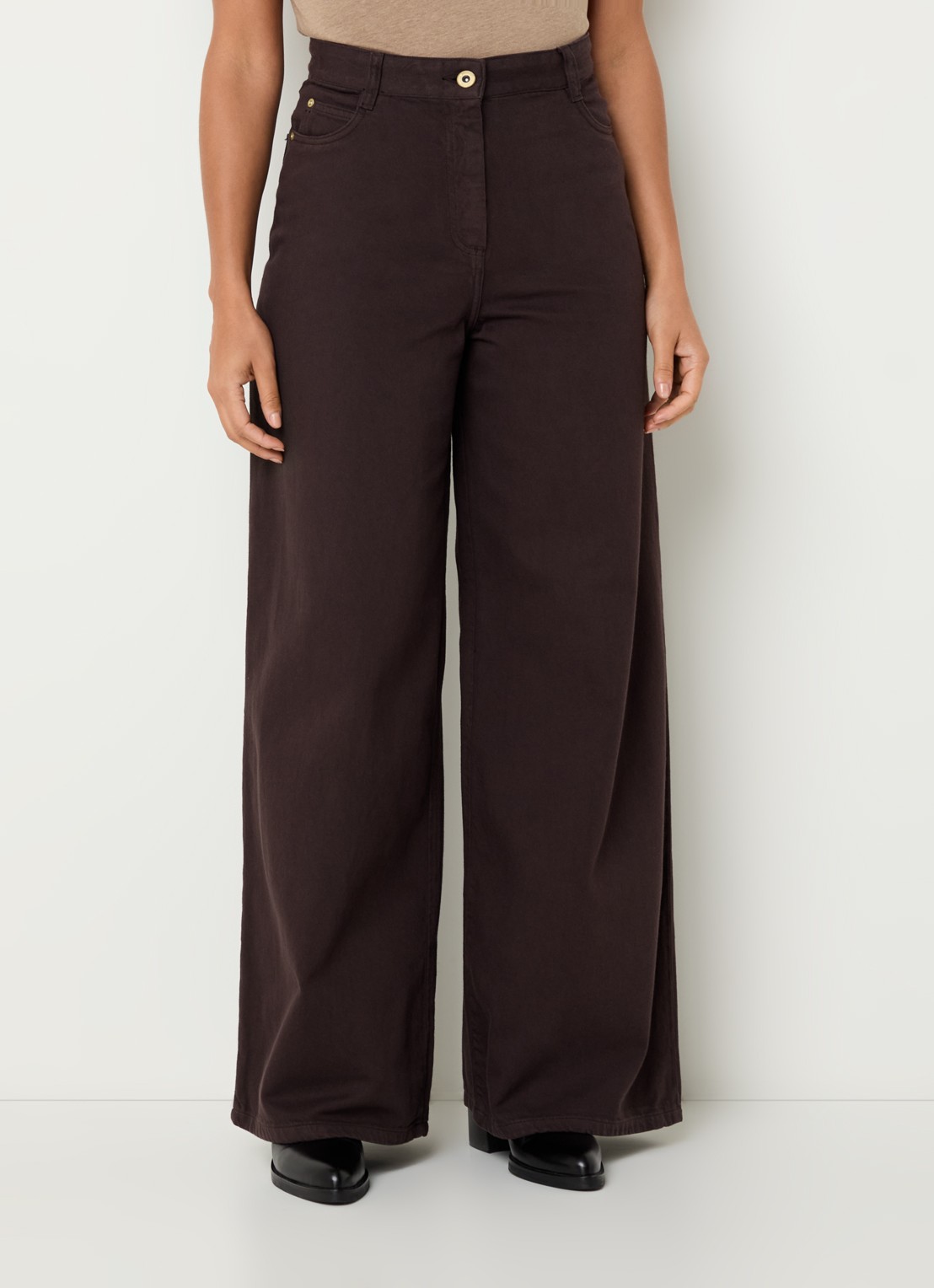 Sessùn Dalt high waist wide leg jeans met gekleurde wassing - detail donkerbruin