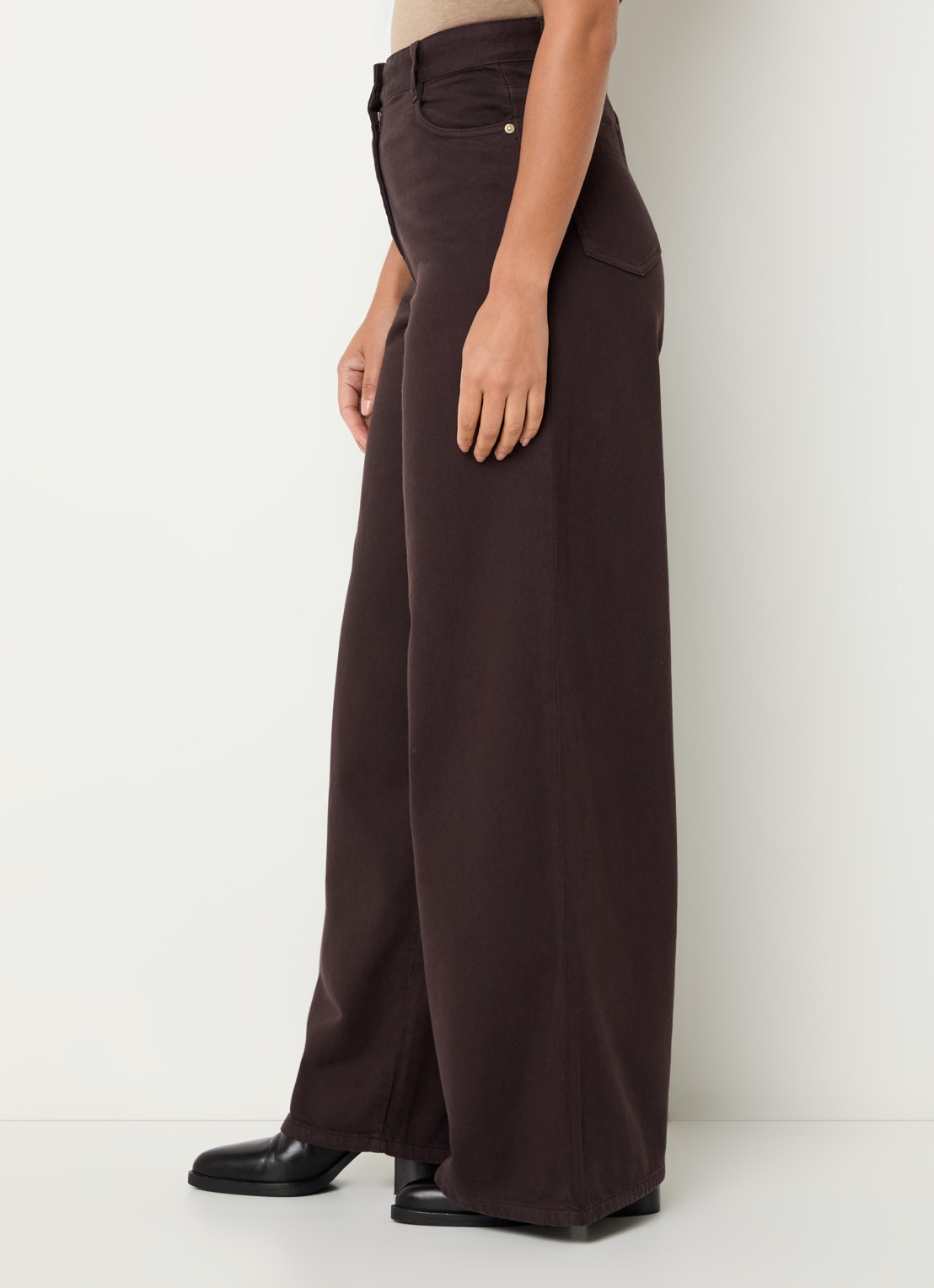 Sessùn Dalt high waist wide leg jeans met gekleurde wassing - detail 2 donkerbruin