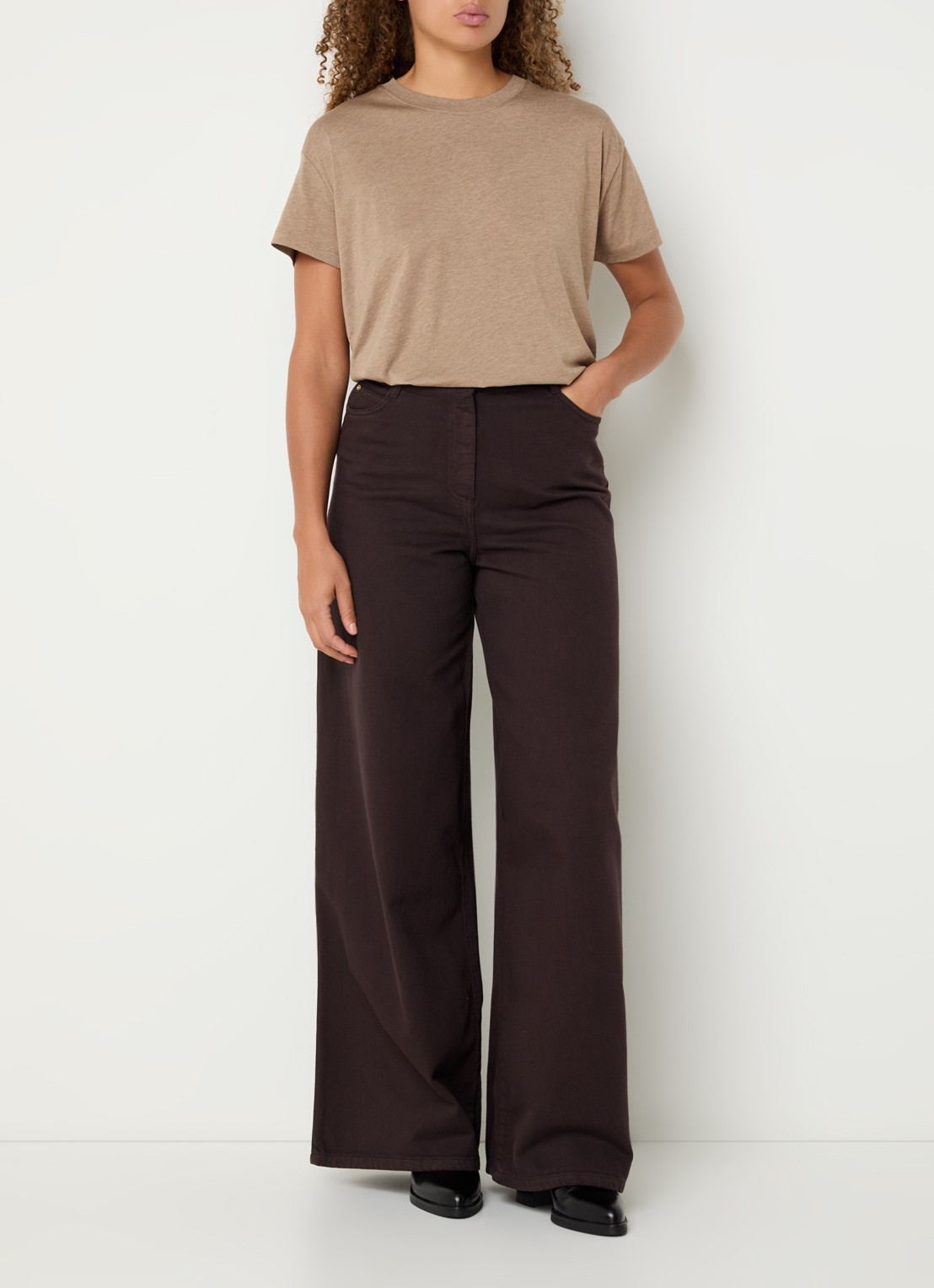 Sessùn Dalt high waist wide leg jeans met gekleurde wassing - voorkant 5 donkerbruin