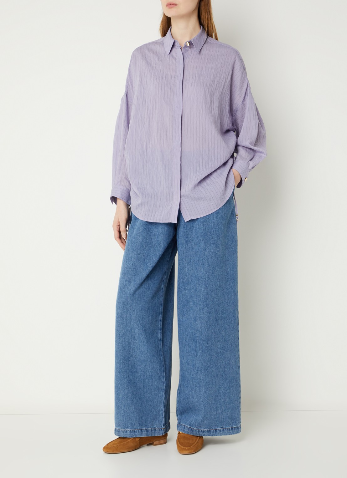 Sessùn Danie blouse met streepprint en gestrikt detail - voorkant 2 paars