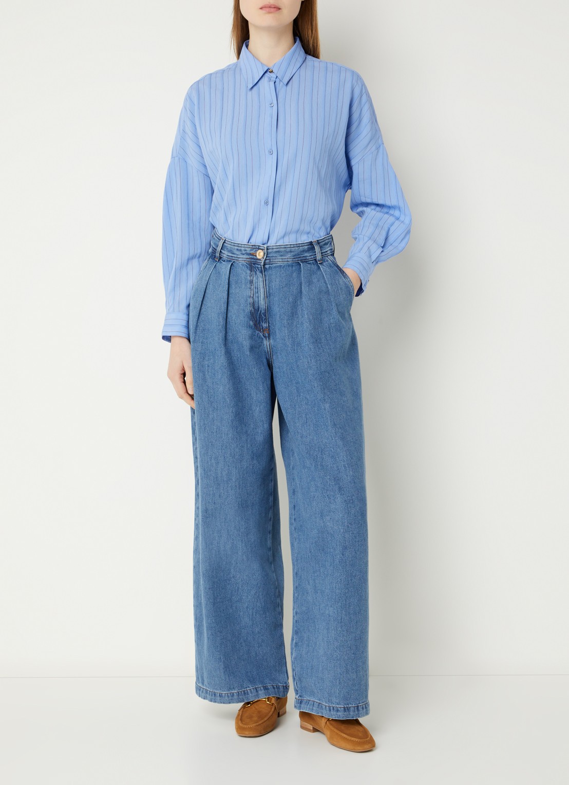 Sessùn Dazik blouse met streepprint - voorkant 3 blauw