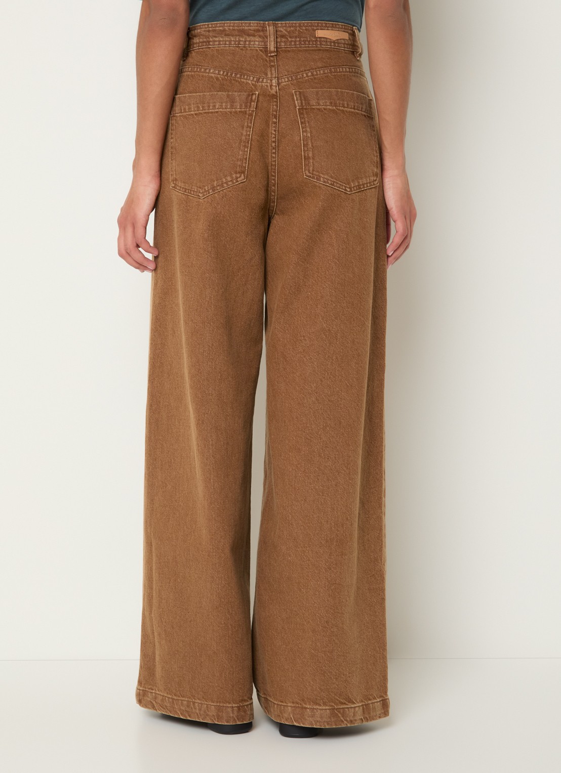 Sessùn Diegui high waist wide fit palazzo broek van denim - achterkant 3 camel