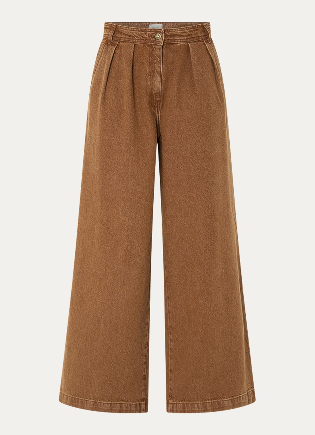 Sessùn Diegui high waist wide fit palazzo broek van denim - voorkant camel