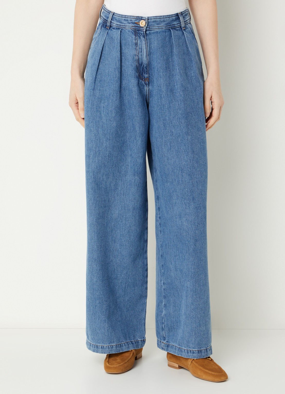 Sessùn Diegui high waist wide fit palazzo broek van denim - detail 2 indigo