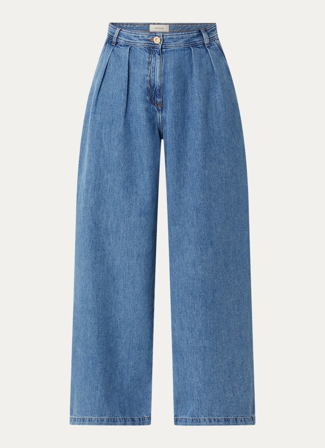 Sessùn Diegui high waist wide fit palazzo broek van denim - voorkant 3 indigo
