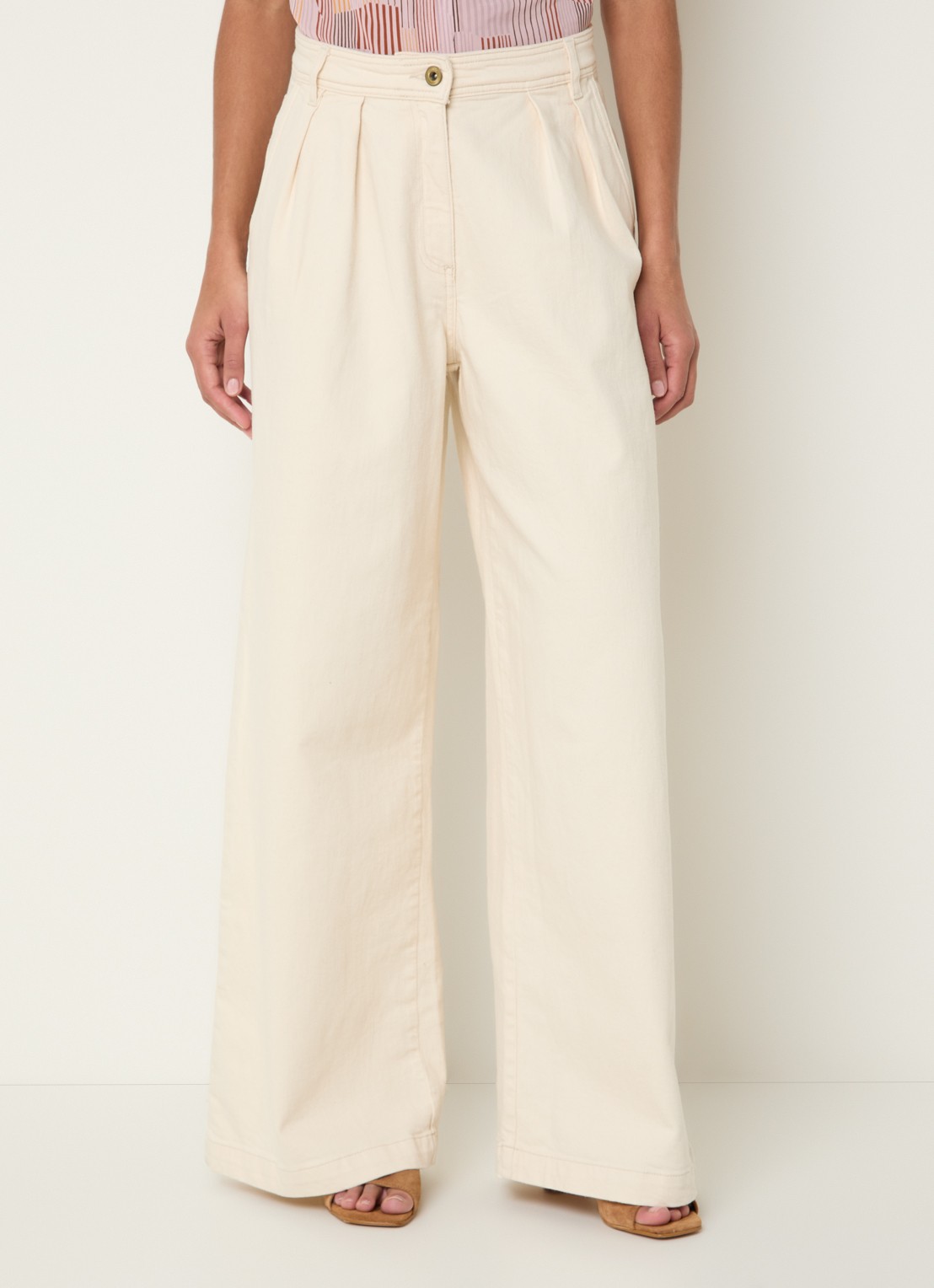Sessùn Diegui high waist wide fit palazzo broek van denim - detail creme