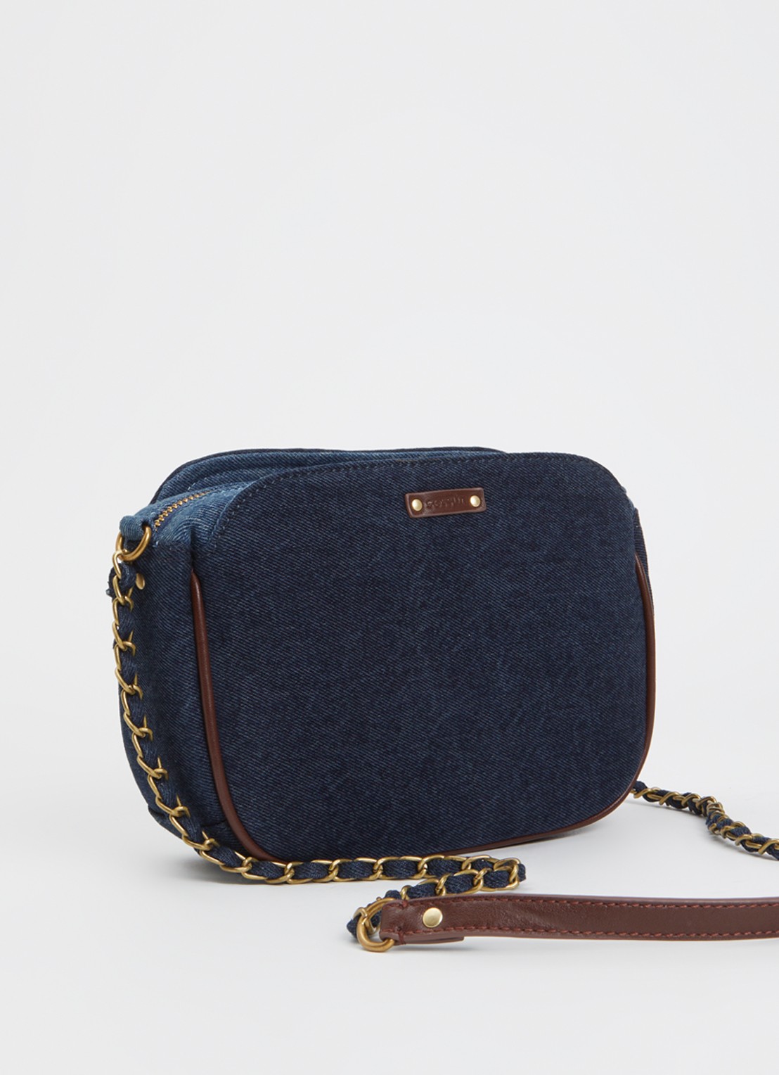 Sessùn Divine Braided crossbodytas met details van lamsleer - achterkant indigo