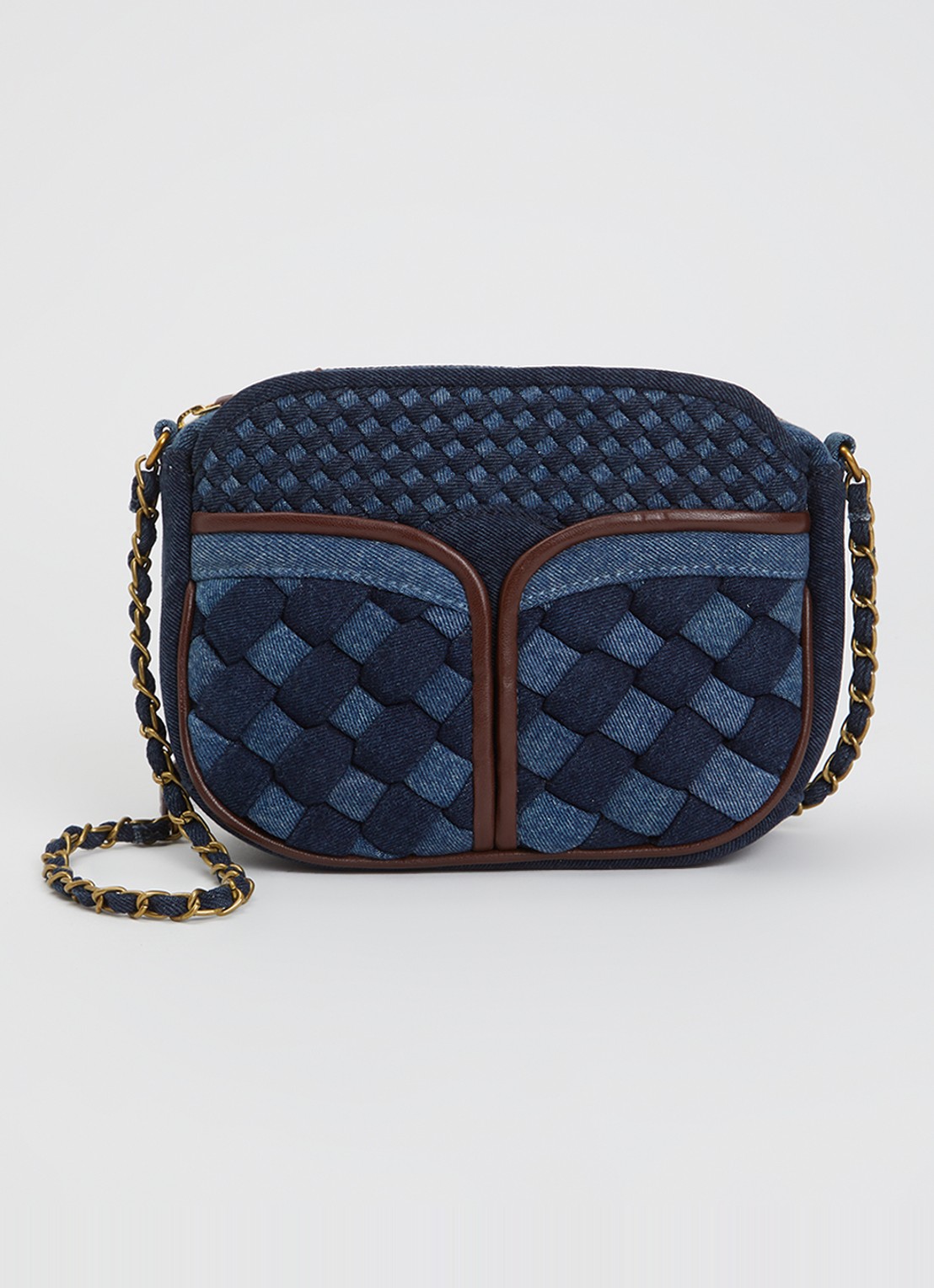 Sessùn Divine Braided crossbodytas met details van lamsleer - voorkant 2 indigo