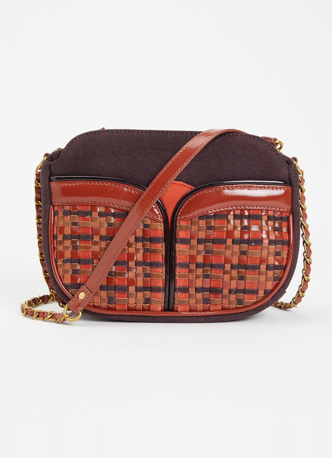 Sessùn Divine crossbodytas met details van lamsleer - voorkant roodbruin