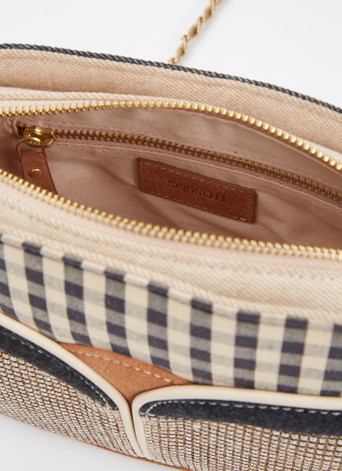 Sessùn Divine V crossbodytas met details van leer - detail 2 zwart