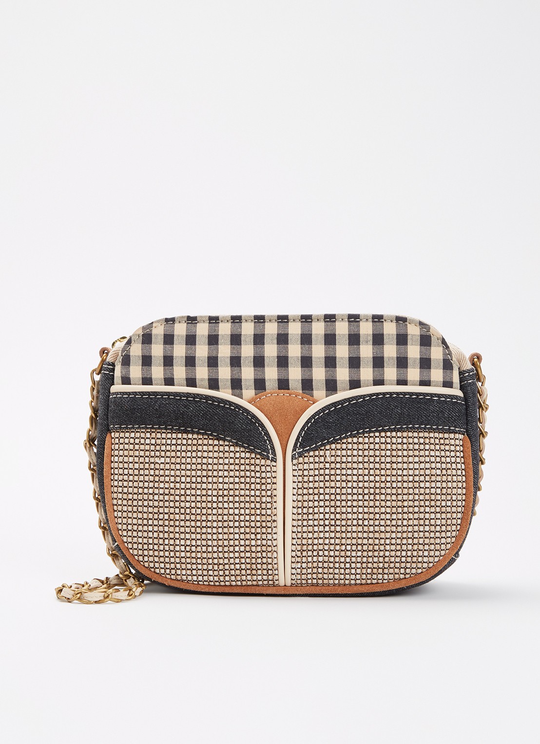 Sessùn Divine V crossbodytas met details van leer - voorkant 5 zwart