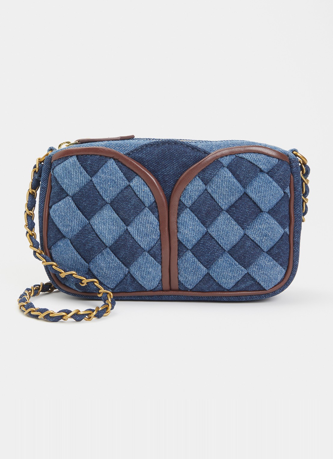 Sessùn Divinou crossbodytas van denim met quilt patroon - voorkant denim