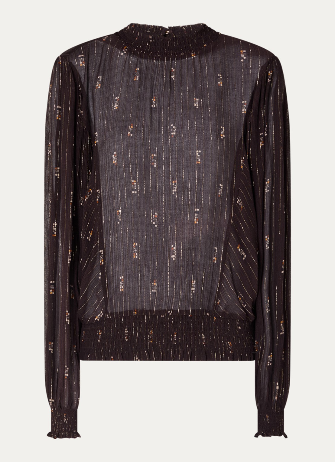 Sessùn Duchess semi-transparante tuniek met print en lurex - voorkant 3 donkerbruin