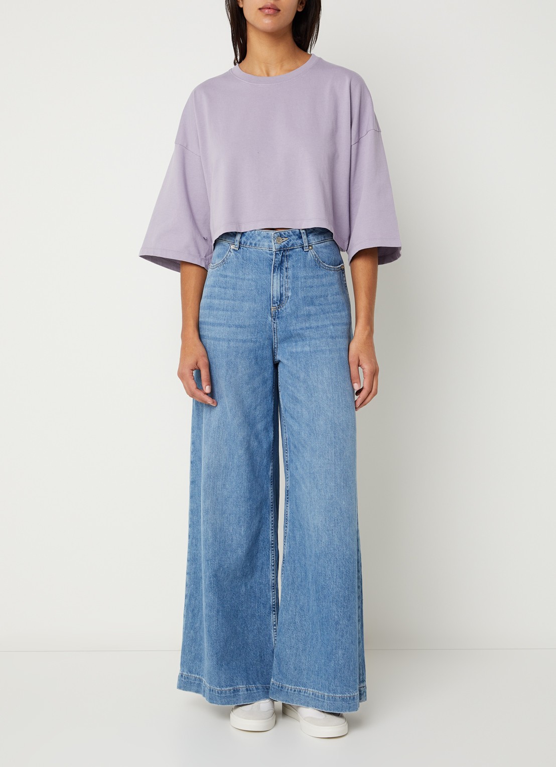 Sessùn Epoteiro cropped T-shirt met trompetmouw - voorkant 4 lila