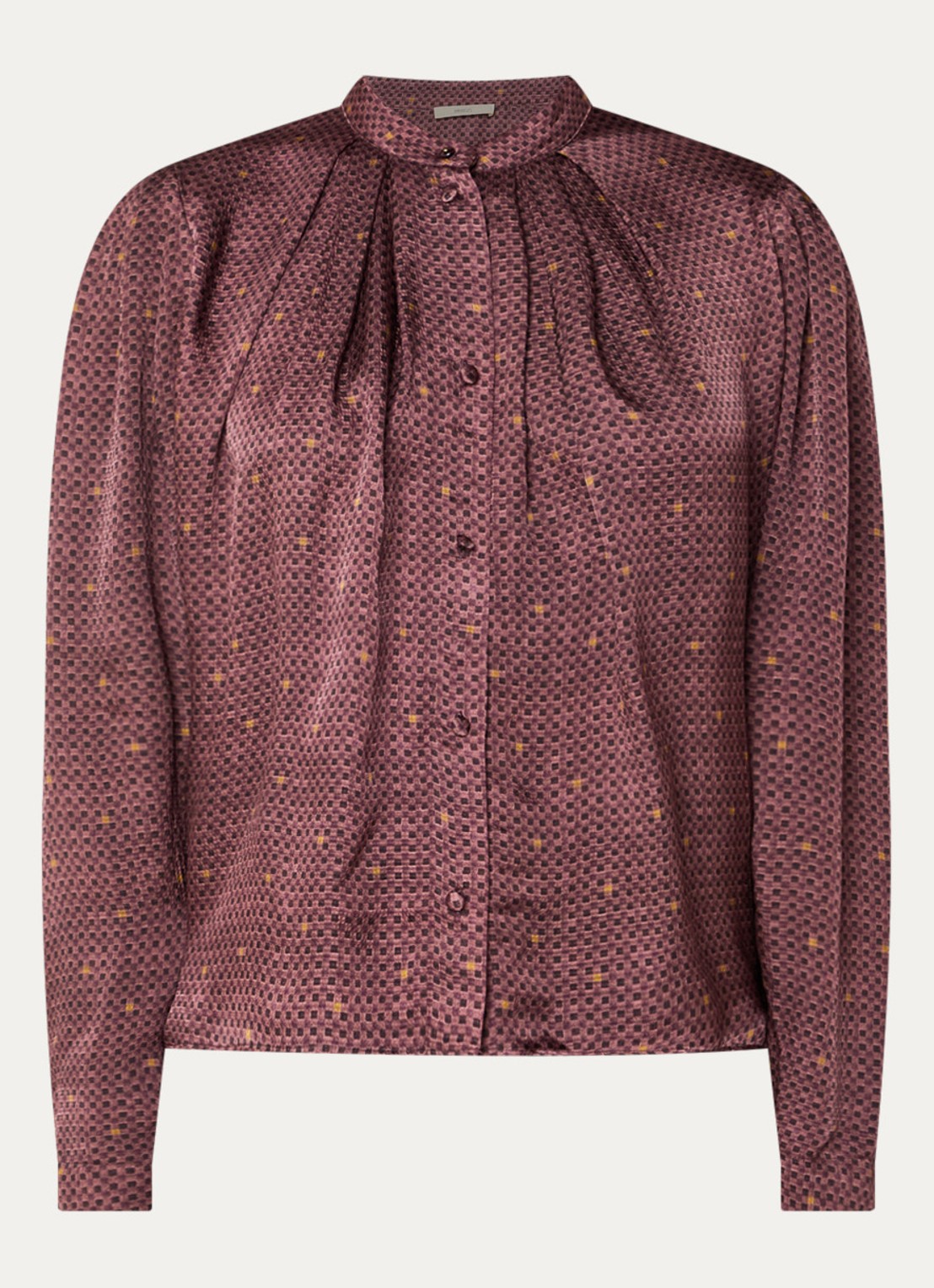 Sessùn Esperanzo blouse van satijn met print - voorkant bordeauxrood