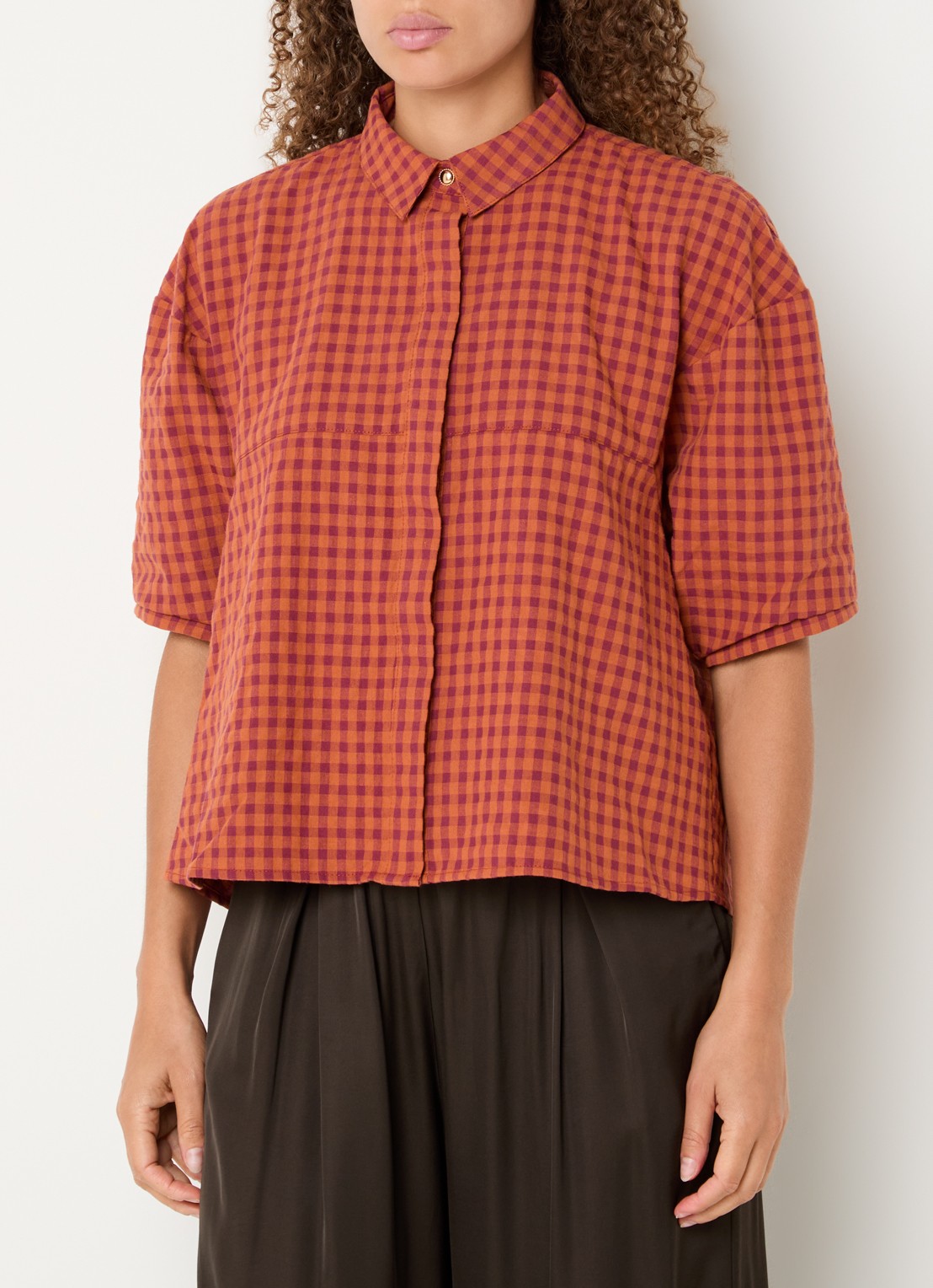 Sessùn Florentina blouse met ruitdessin - detail 3 orange