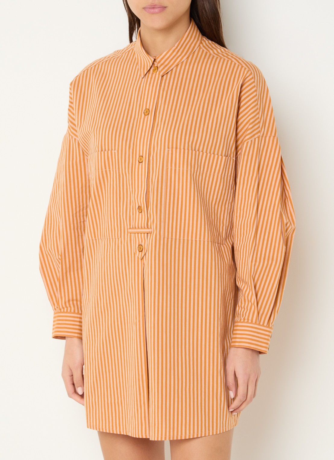 Sessùn Fontella mini blousejurk met streeprint - detail 2 orange