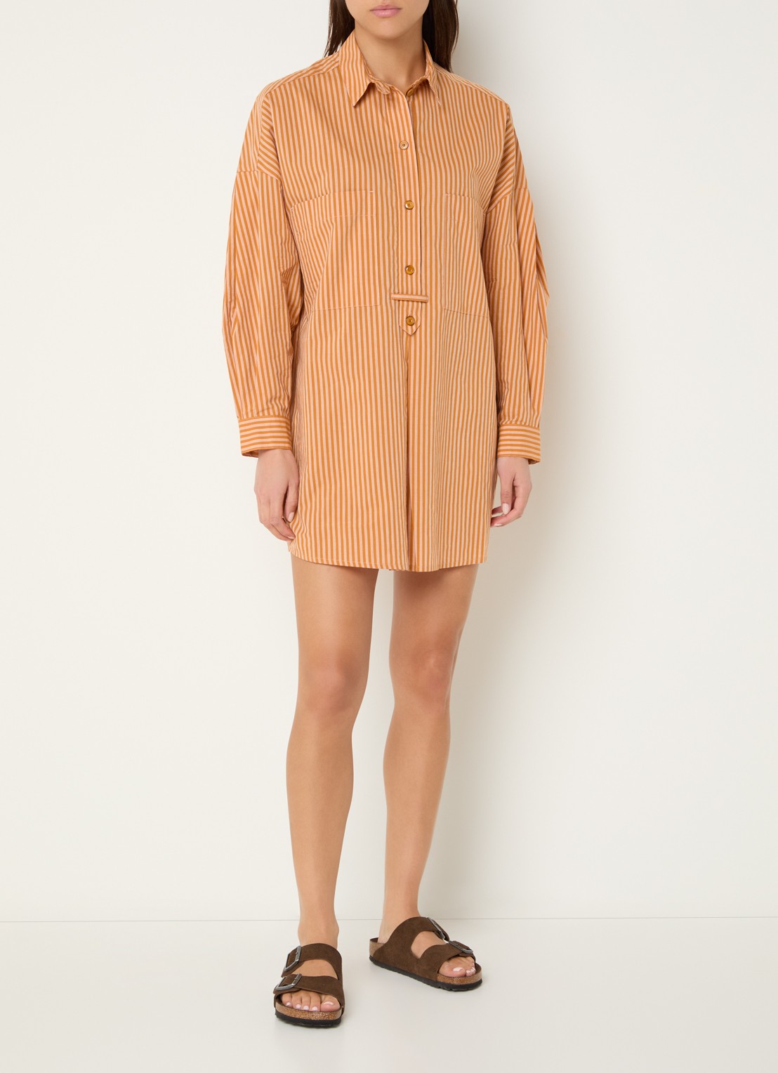 Sessùn Fontella mini blousejurk met streeprint - voorkant 4 orange