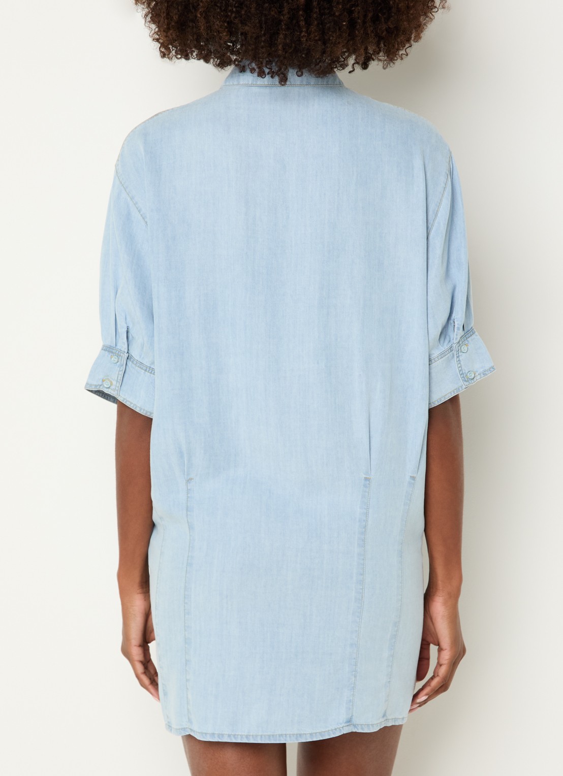 Sessùn Fresque mini denim blousejurk met borstzakken - achterkant indigo