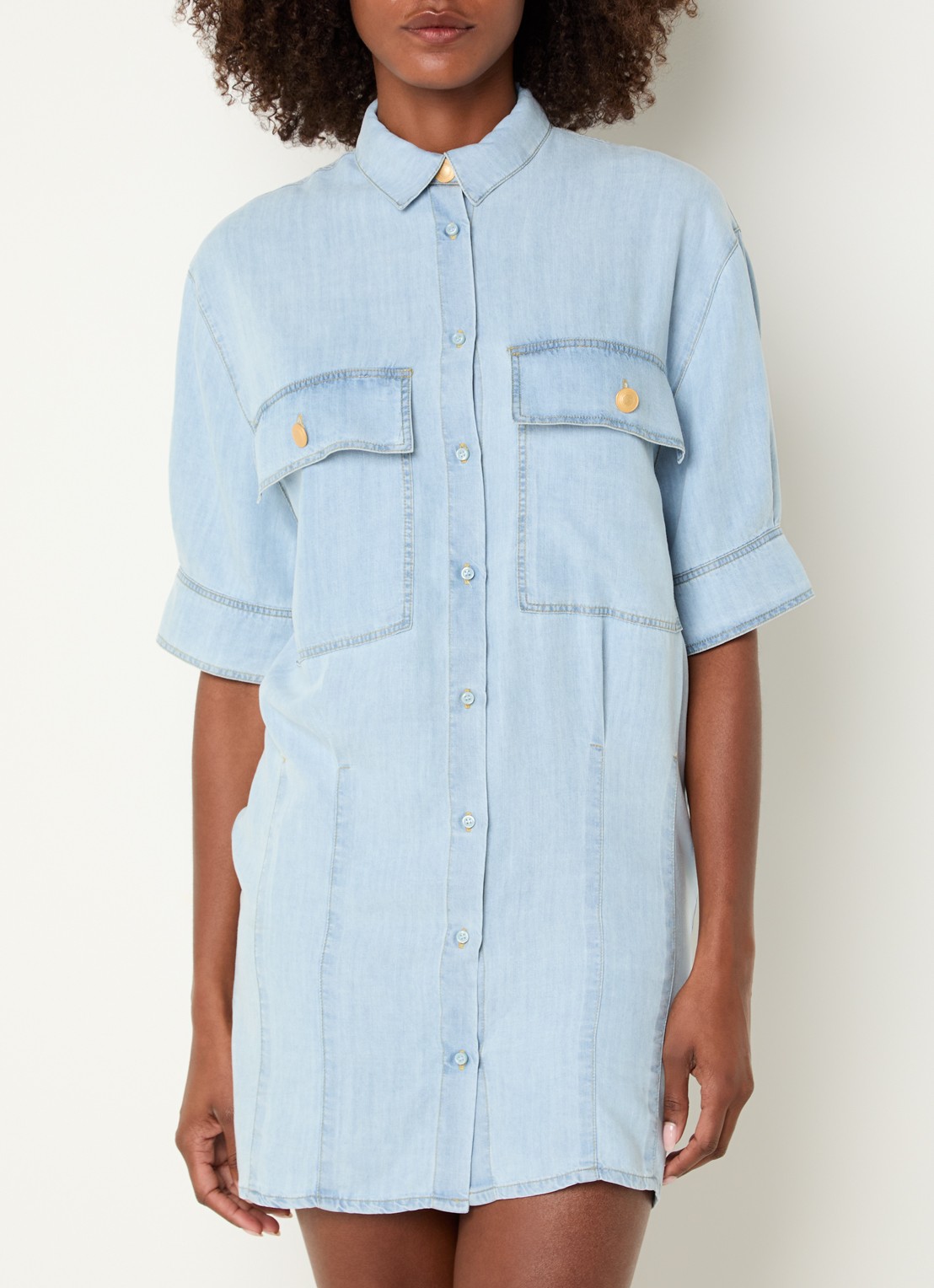 Sessùn Fresque mini denim blousejurk met borstzakken - detail 2 indigo