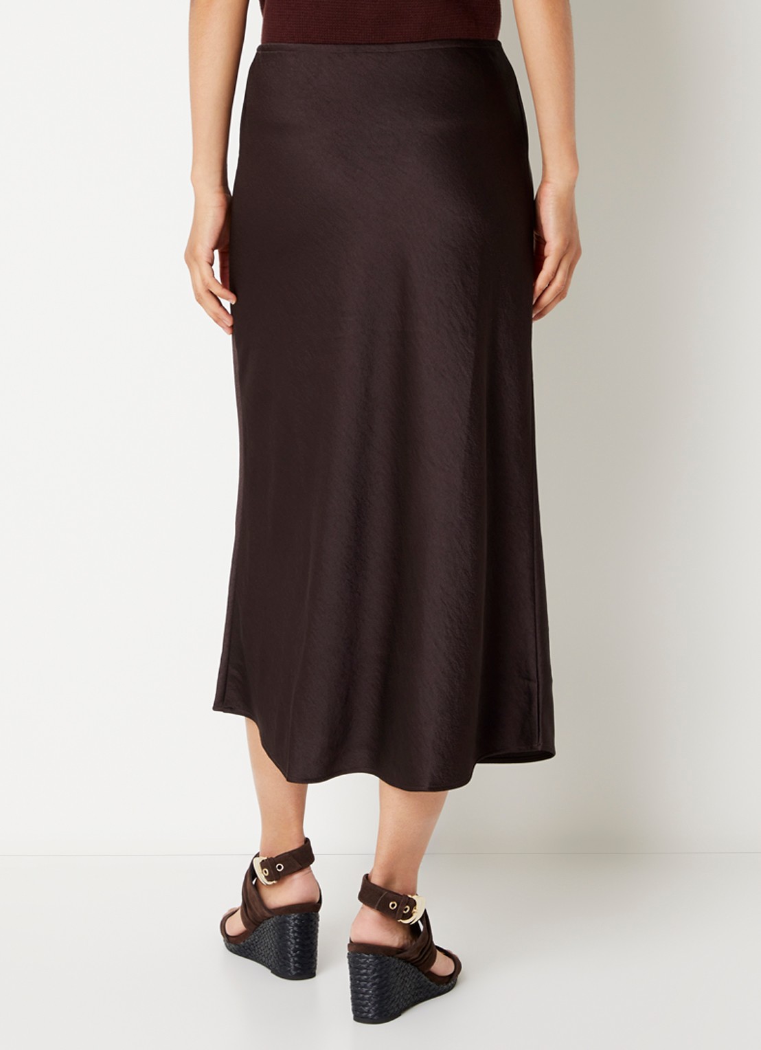 Sessùn Gilda midi rok van satijn - achterkant 2 aubergine