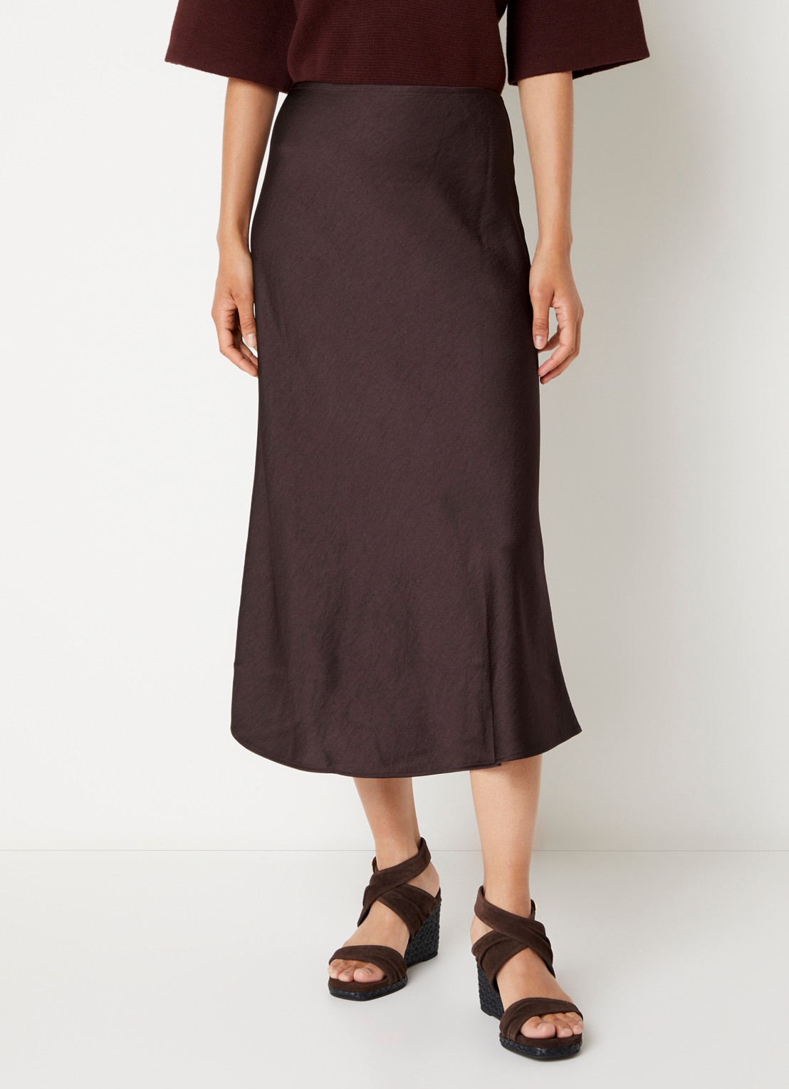 Sessùn Gilda midi rok van satijn - detail aubergine