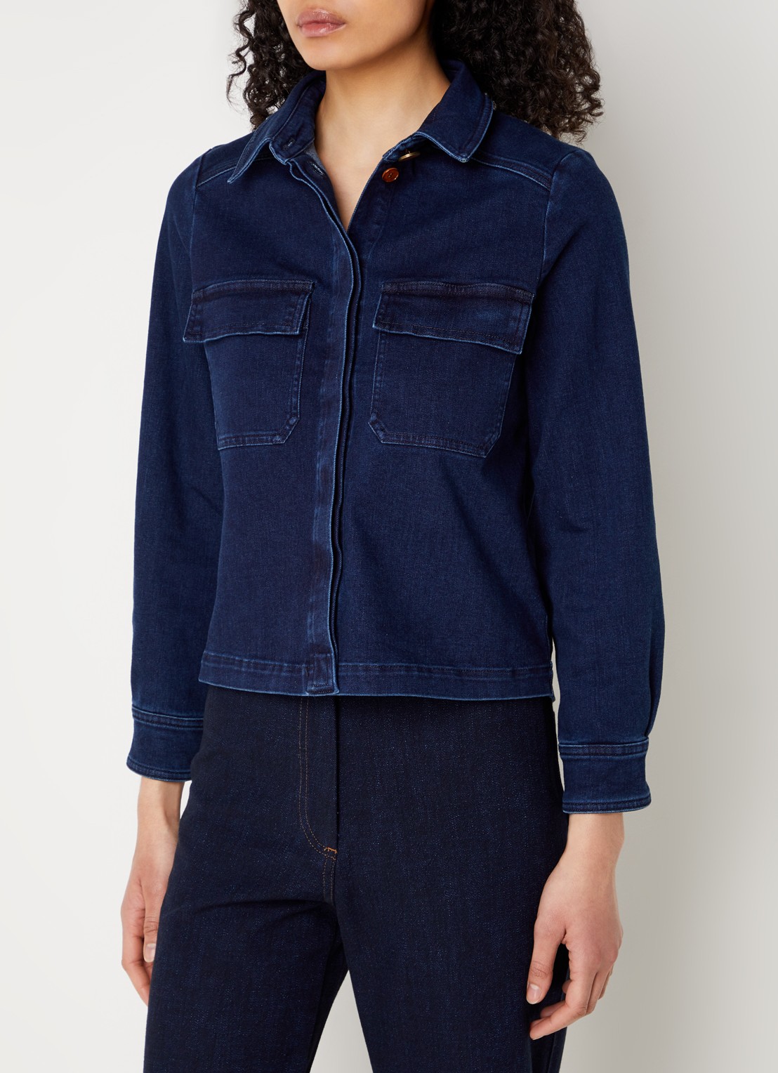 Sessùn Guggen blouse van chambray met borstzakken - detail 4 indigo