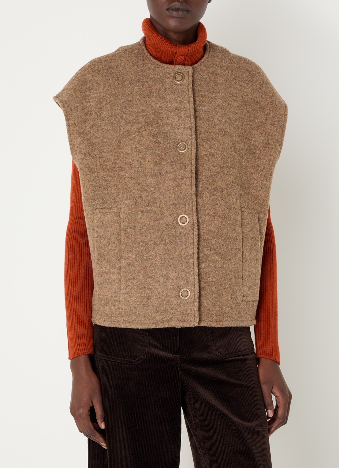Sessùn Hanzo grofgebreid gilet van wol - detail 4 lichtbruin
