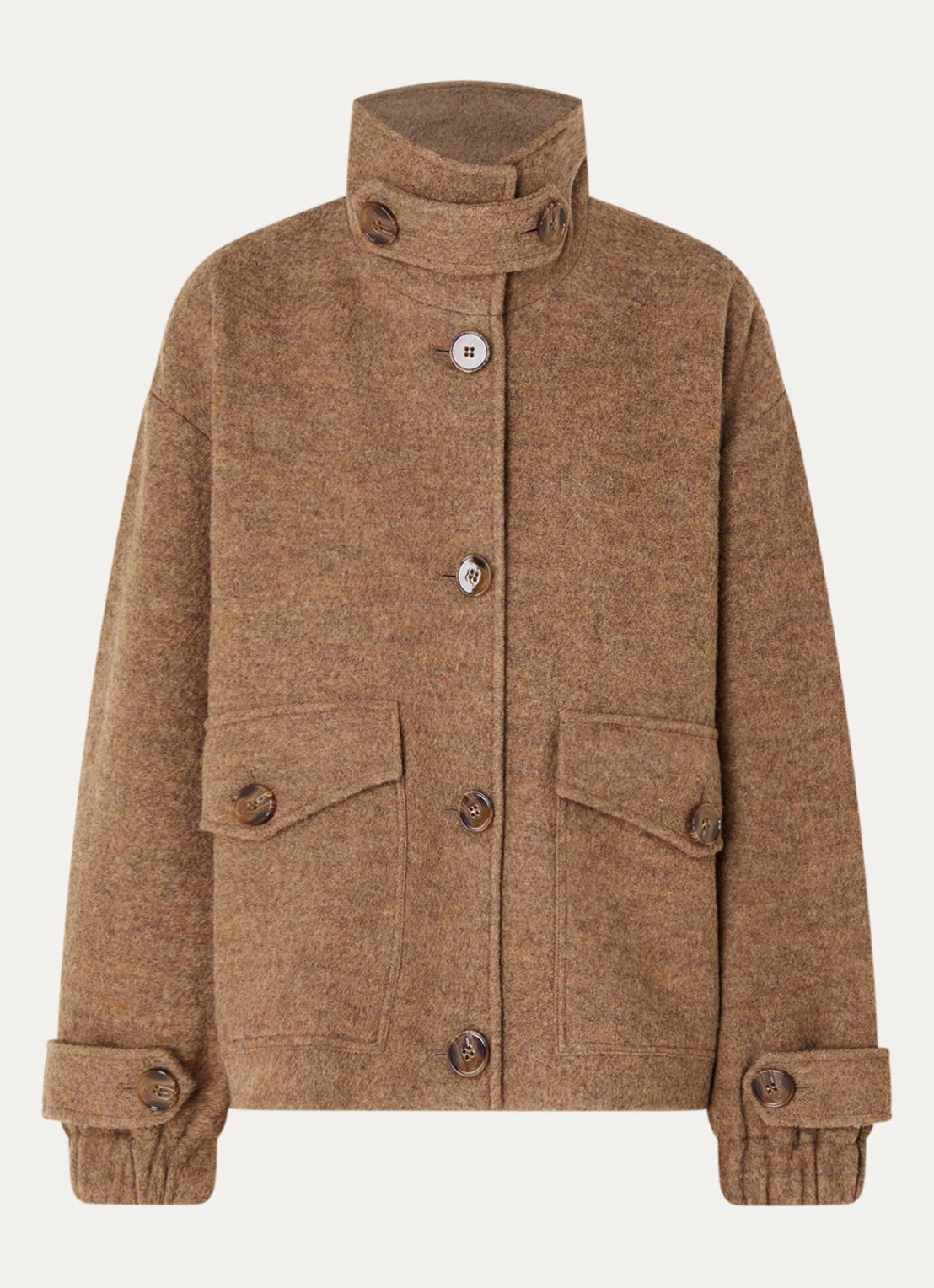 Sessùn Hattson mantel van wol met klepzakken - voorkant camel